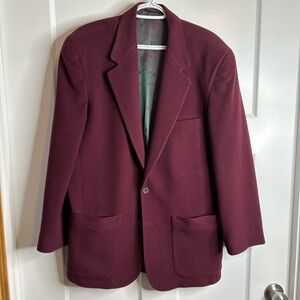 Vintage New Man Men’s Cashmere Blazer Sport Coat Maroon Measured 44 Chest 3595